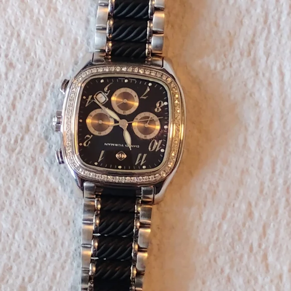 David Yurman Diamond Thoroughbred Silver and Black Chronograph Watch - Picture 15 of 16
